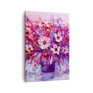 Impression sur toile - Image sur toile - Un bouquet de fleurs colorées dans des tons de rose et de violet - 70x100cm - Innocence et passion - Décoration murale moderne pour le salon et la chambre ARTTOR