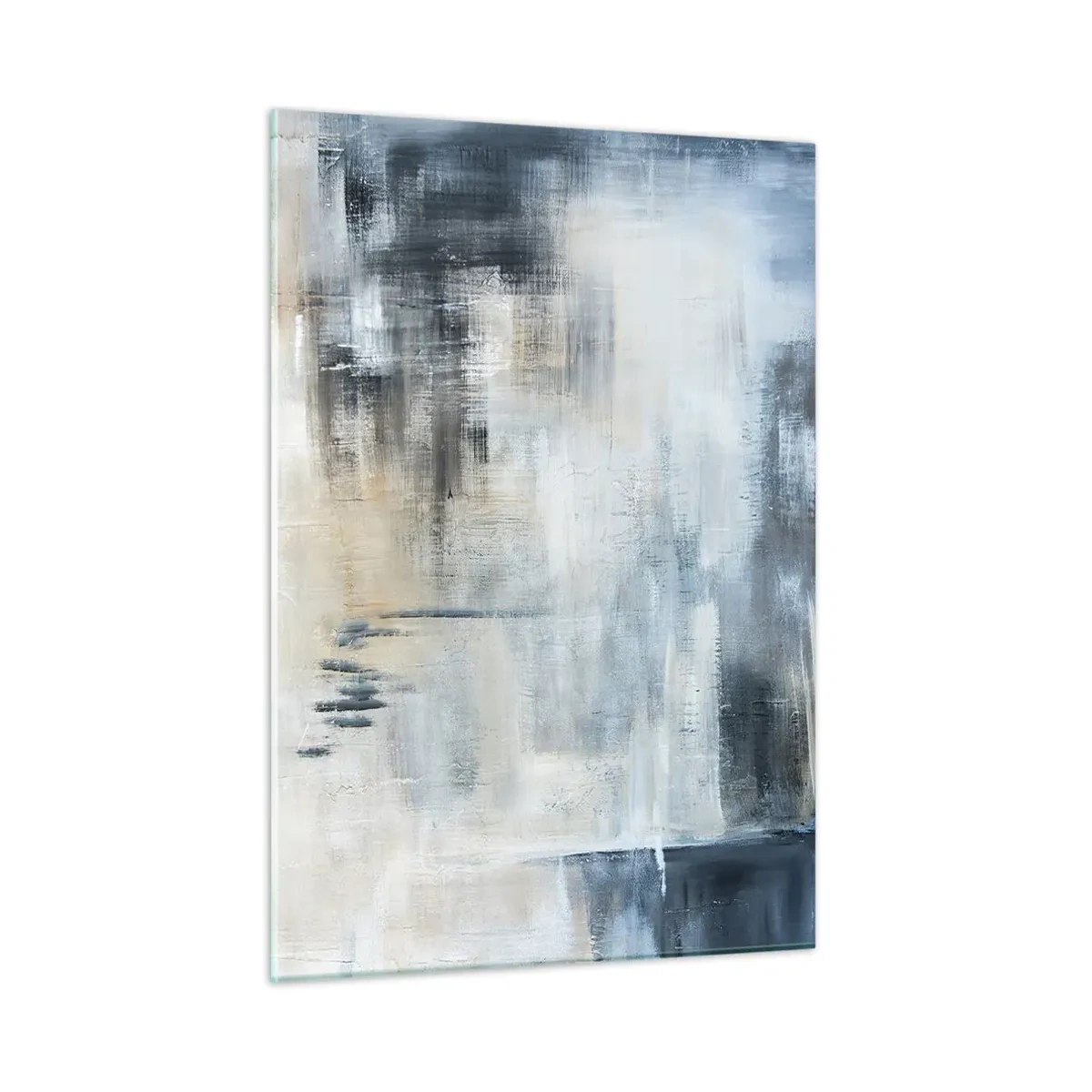 Impression sur verre - Image sur verre - Composition abstraite dans les tons de bleu et de gris - 50x70cm - Derrière le rideau bleu - Décoration murale moderne pour le salon et la chambre ARTTOR