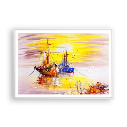 Affiche dans un cadre blanc - Poster - Un repos bien mérité au port - 100x70 cm