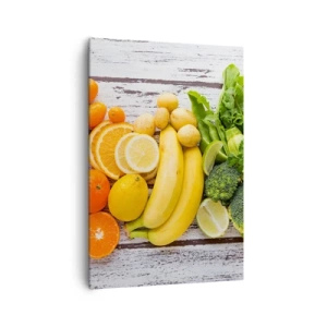 Impression sur toile - Image sur toile - Fruits et légumes colorés sur fond de bois - 70x100cm - Ce n'est pas suffisant? - Décoration murale moderne pour le salon et la chambre ARTTOR