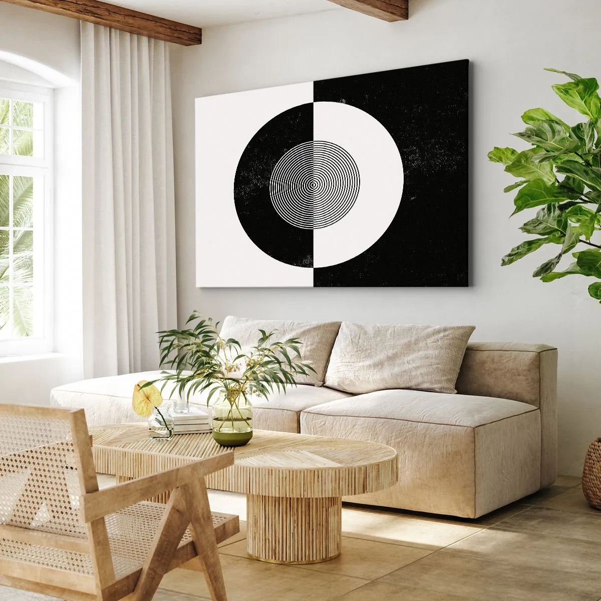 Impression sur toile - Image sur toile - Motif graphique contrasté noir et blanc - 70x50cm - Harmonie de noir et blanc - Décoration murale moderne pour le salon et la chambre ARTTOR