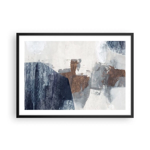 Affiche dans un cadre noir - Poster - Formes abstraites dans des tons de bleu et de marron - 70x50cm - Formes bleues et brunes - Décoration murale moderne pour le salon et la chambre ARTTOR