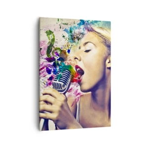 Impression sur toile - Image sur toile - Portrait artistique d'une femme chantant avec des effets colorés - 50x70cm - Peindre le monde avec sa voix - Décoration murale moderne pour le salon et la chambre ARTTOR