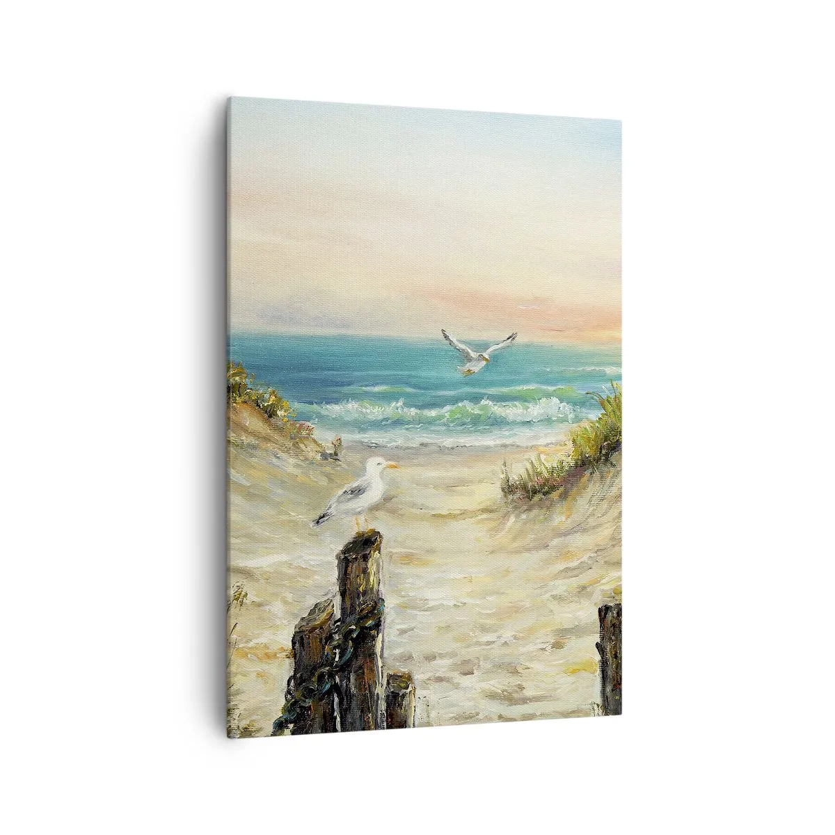 Impression sur toile - Image sur toile - Côte avec mouettes et dunes au coucher du soleil - 70x100cm - Retraite au calme - Décoration murale moderne pour le salon et la chambre ARTTOR