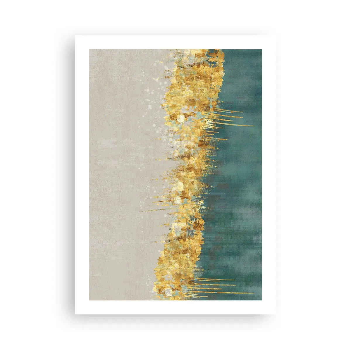 Affiche - Poster - Une composition abstraite d'or, de beige et de vert - 50x70cm - La frontière dorée - Décoration murale moderne pour le salon et la chambre ARTTOR