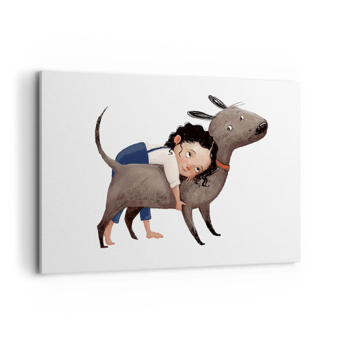 Impression sur toile - Image sur toile - Illustration de style dessin animé d'un enfant serrant un chien dans ses bras - 120x80cm - Les meilleurs amis - Décoration murale moderne pour le salon et la chambre ARTTOR