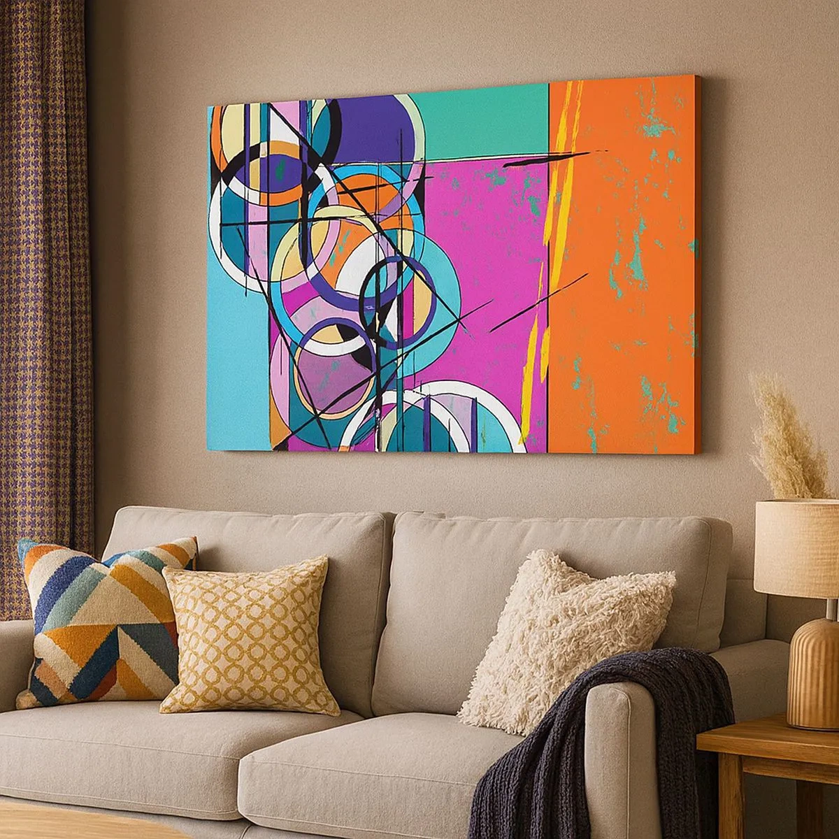 Impression sur toile - Image sur toile - Abstraction colorée avec des cercles géométriques - 70x50cm - Roues sur roues - Décoration murale moderne pour le salon et la chambre ARTTOR