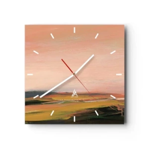 Horloge murale - Pendule murale - Un paysage aux tons roses et dorés - 30x30cm - Dans les tons de roses - Décoration murale moderne pour le salon et la chambre ARTTOR