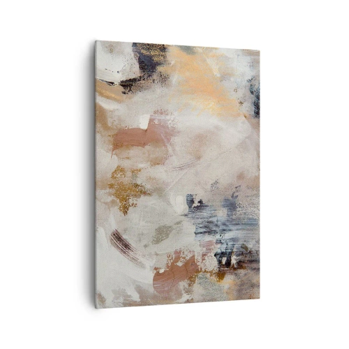 Impression sur toile - Image sur toile - Taches abstraites dans des tons neutres de beige et d'or - 70x100cm - Abstraction brumeuse - Décoration murale moderne pour le salon et la chambre ARTTOR