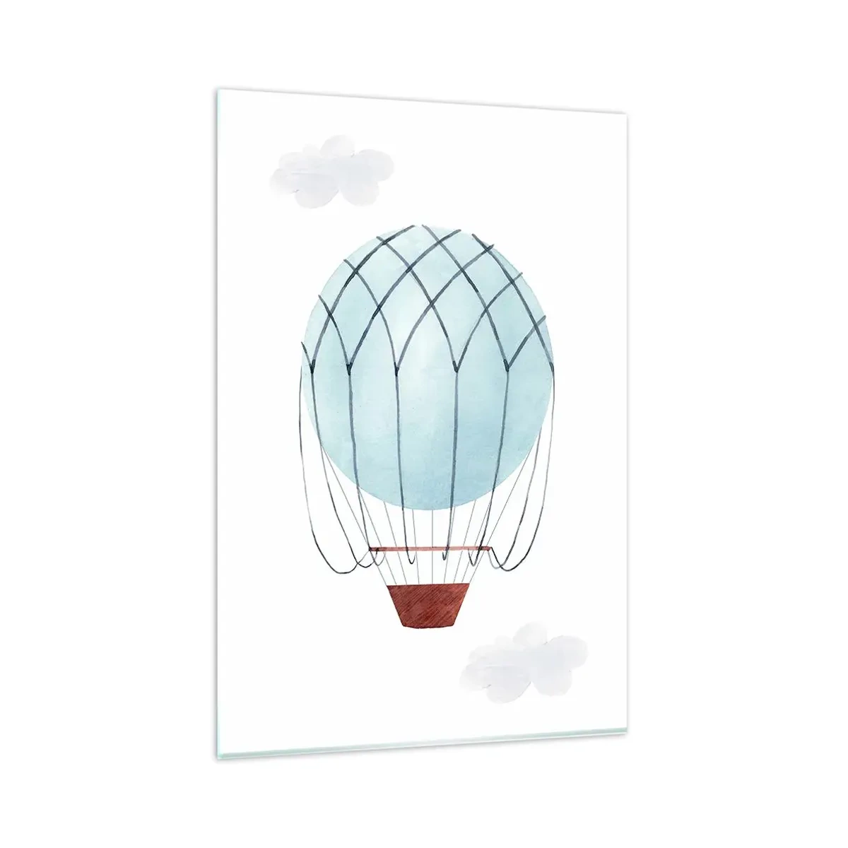 Impression sur verre - Image sur verre - Un ballon peint à la main sur fond de nuages délicats. - 80x120cm - Entièrement dans les nuages - Décoration murale moderne pour le salon et la chambre ARTTOR