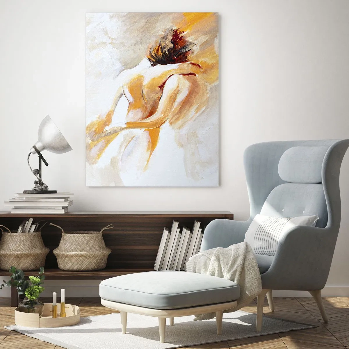 Impression sur verre - Image sur verre - Un nude délicat aux couleurs pastel chaudes - 50x70cm - Proximité dans le ciel - Décoration murale moderne pour le salon et la chambre ARTTOR