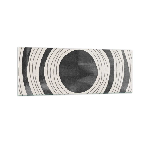 Impression sur verre - Image sur verre - Cercles concentriques noirs et blancs sur fond clair - 140x50cm - Droit au but - Décoration murale moderne pour le salon et la chambre ARTTOR