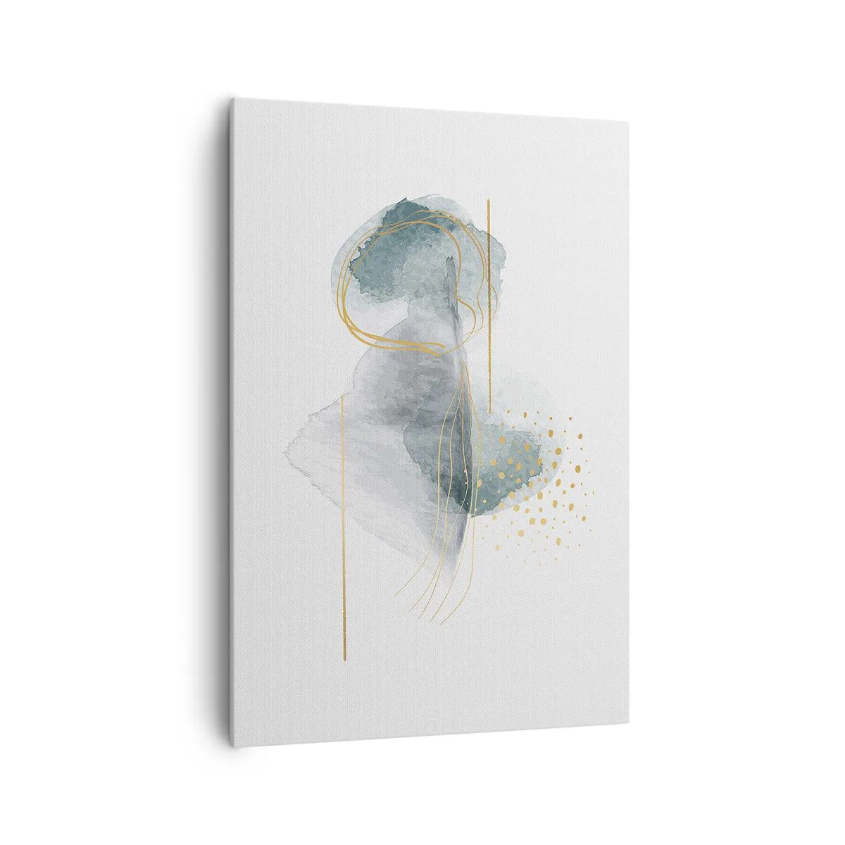 Impression sur toile - Image sur toile - Une composition abstraite dans des tons turquoise et or. - 70x100cm - À propos de la relation entre le gris et l'or - Décoration murale moderne pour le salon et la chambre ARTTOR