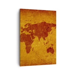 Impression sur toile - Image sur toile - Carte du monde vintage sur fond marron et or. - 50x70cm - Invitation au voyage - Décoration murale moderne pour le salon et la chambre ARTTOR