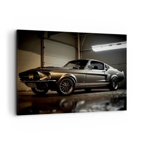 Impression sur toile - Image sur toile - Voiture classique dans un garage rétro - 100x70cm - Retour dans le passé - Décoration murale moderne pour le salon et la chambre ARTTOR