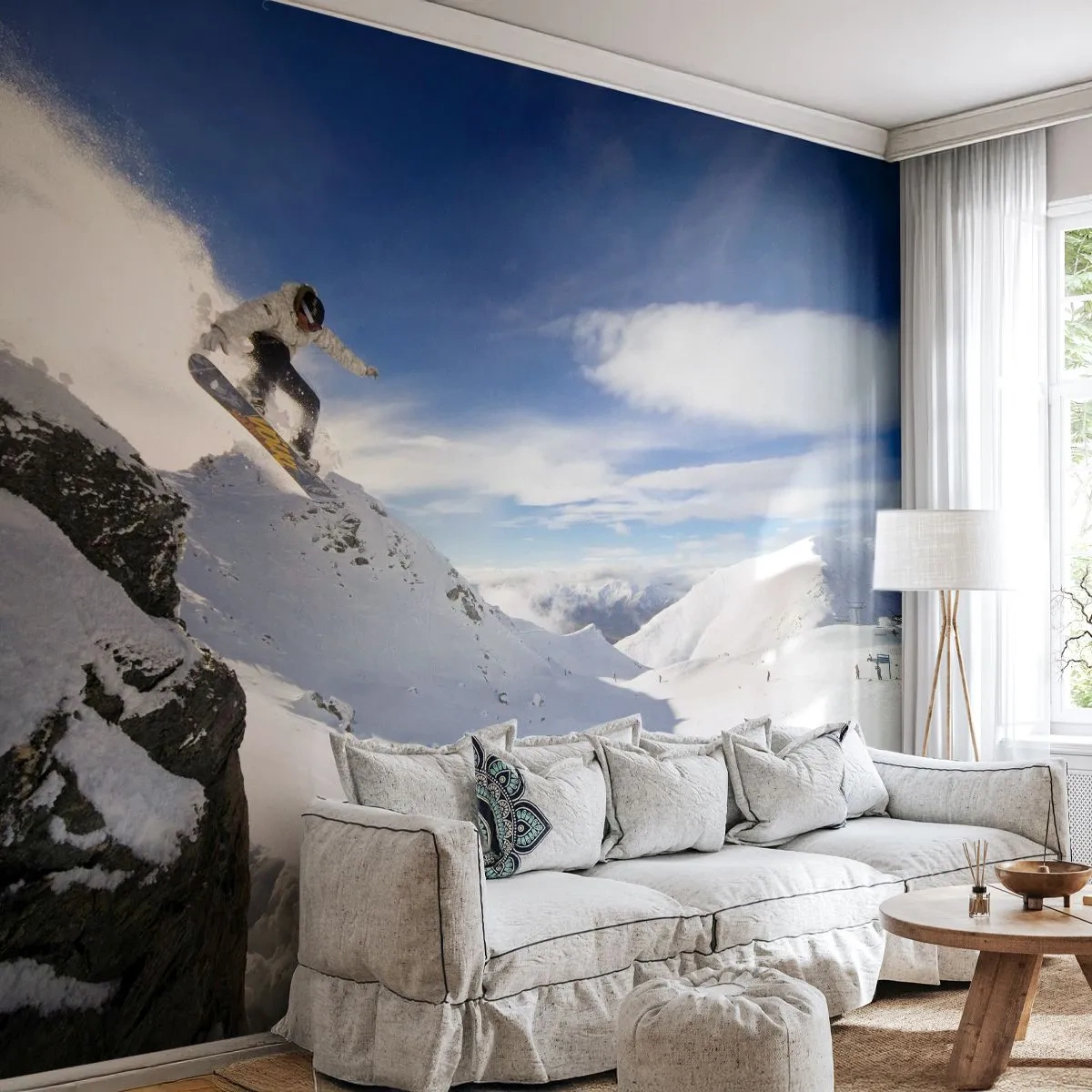 Papier Peint Autocollant Deluxe Sticker - Liberté sans limite - Planche a neige, Paysage, Montagnes - 100x70 cm