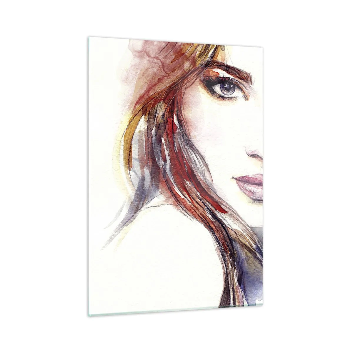Impression sur verre - Image sur verre - Illustration d'un portrait à l'aquarelle d'une femme - 50x70cm - Vademecum - suivez-moi - Décoration murale moderne pour le salon et la chambre ARTTOR