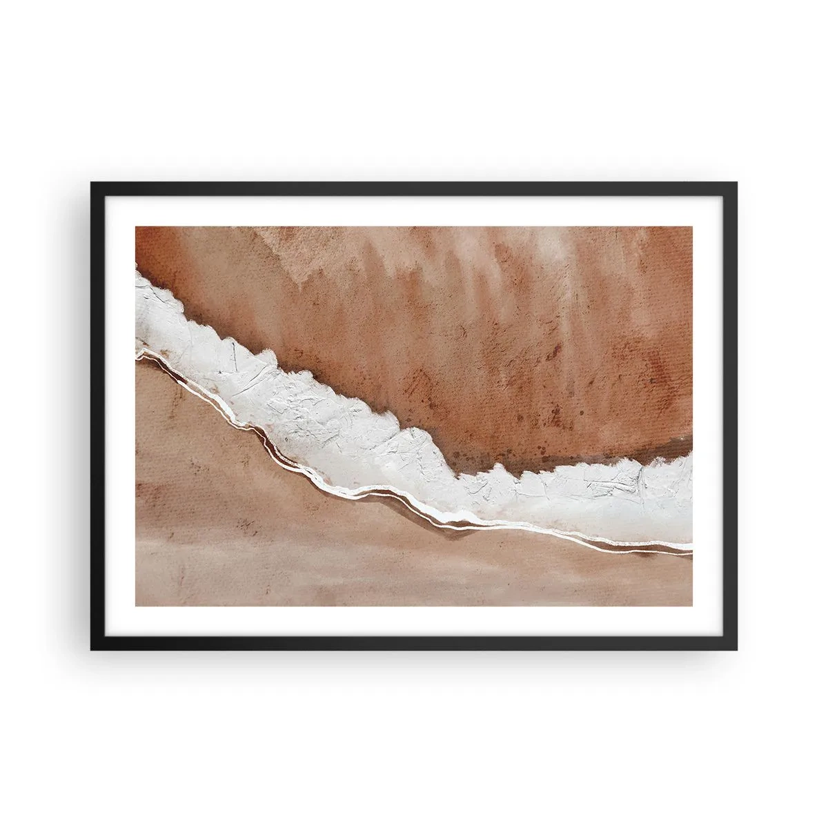 Affiche dans un cadre noir - Poster - Texture de sable avec des accents blancs - 70x50cm - Dans des couleurs de la terre - Décoration murale moderne pour le salon et la chambre ARTTOR
