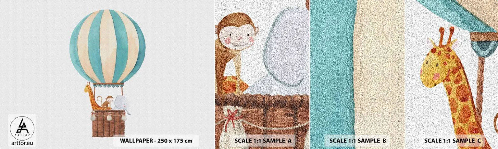 Échantillon De Papier Peint Standard Eco - Voyage fantastique - Ballon, Pour les enfants, Ancien - 100x30 cm