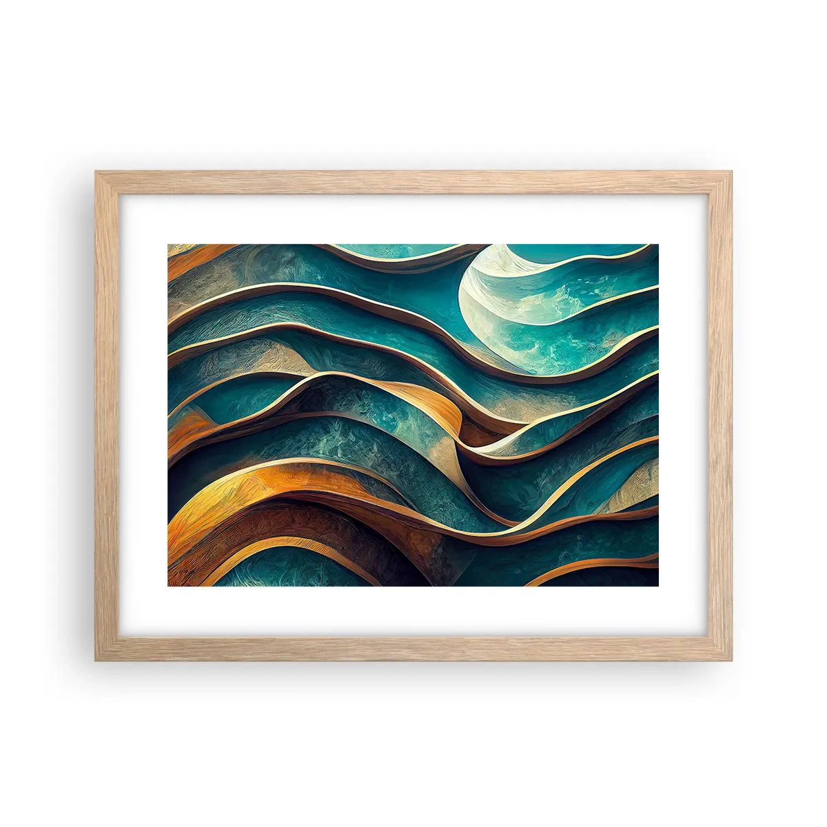 Affiche dans un chêne clair - Poster - Méandres de bleu - 40x30 cm