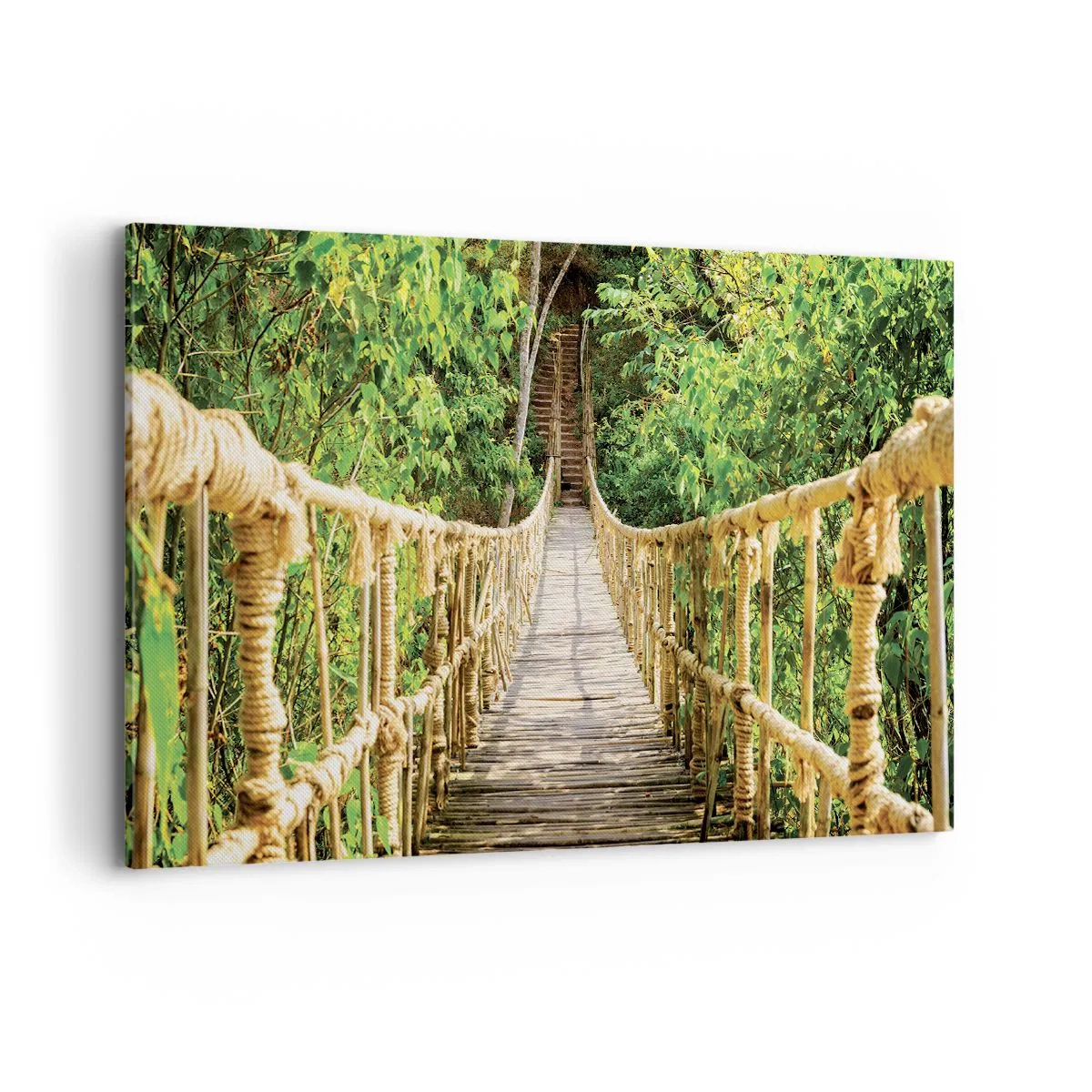 Impression sur toile - Image sur toile - Un pont suspendu dans une forêt tropicale pleine de verdure - 120x80cm - Suspendu dans la nature - Décoration murale moderne pour le salon et la chambre ARTTOR