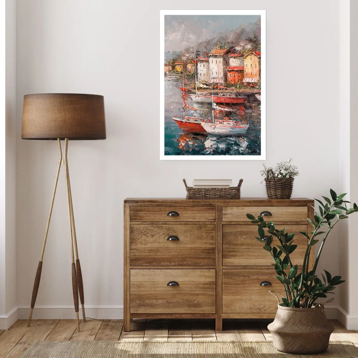 Affiche - Poster - Un port pittoresque avec des voiliers de style impressionniste - 50x70cm - Havre romantique - Décoration murale moderne pour le salon et la chambre ARTTOR