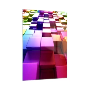 Impression sur verre - Image sur verre - Cubes colorés formant un motif abstrait en trois dimensions - 50x70cm - Collaboration Op art dans une équipe - Décoration murale moderne pour le salon et la chambre ARTTOR