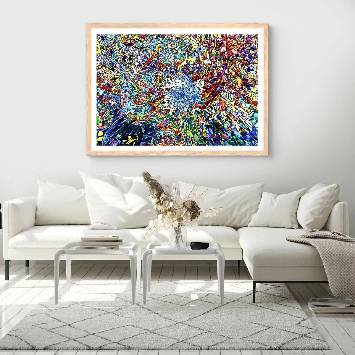 Affiche dans un chêne clair - Poster - Goutte de vitrail - 100x70 cm