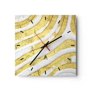 Horloge murale - Pendule murale - Lignes abstraites dorées et blanches dans une texture 3D - 30x30cm - Composition en blanc et or - Décoration murale moderne pour le salon et la chambre ARTTOR