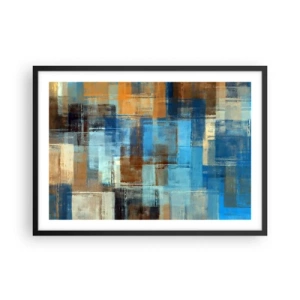 Affiche dans un cadre noir - Poster - Composition géométrique abstraite dans les tons de bleu et de marron - 70x50cm - A travers le voile bleu - Décoration murale moderne pour le salon et la chambre ARTTOR