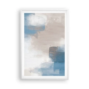 Affiche dans un cadre blanc - Poster - Abstraction rose derrière un rideau de bleu - 61x91 cm