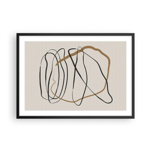 Affiche dans un cadre noir - Poster - Lignes artistiques en noir et or sur fond clair - 70x50cm - Composition – danse en boucle - Décoration murale moderne pour le salon et la chambre ARTTOR