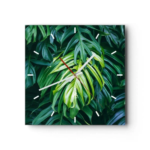 Horloge murale - Pendule murale - Feuilles vertes dans un arrangement tropical dense - 30x30cm - Immergez-vous dans la fraîcheur - Décoration murale moderne pour le salon et la chambre ARTTOR