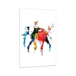 Impression sur verre - Image sur verre - Éléphant coloré avec des papillons dans un style géométrique moderne - 70x100cm - Tout le monde peut danser - Décoration murale moderne pour le salon et la chambre ARTTOR