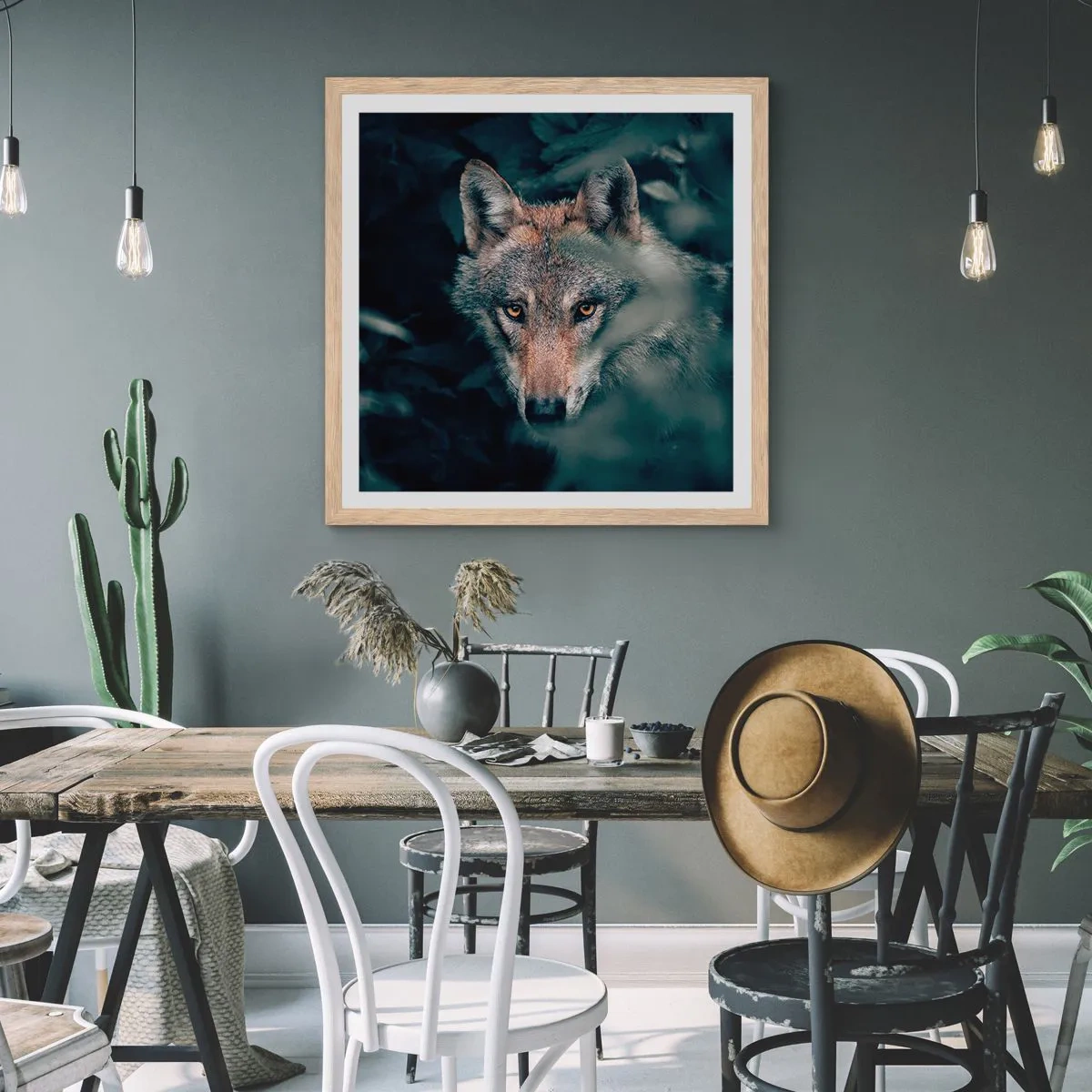 Affiche dans un chêne clair - Poster - Chasseur - 50x50 cm