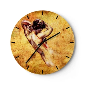 Horloge murale - Pendule murale - Motif artistique d'une silhouette féminine sur un fond aux tons dorés. - 30x30cm - Découverte, mais toujours mystèrieuse - Décoration murale moderne pour le salon, la cuisine et la chambre ARTTOR