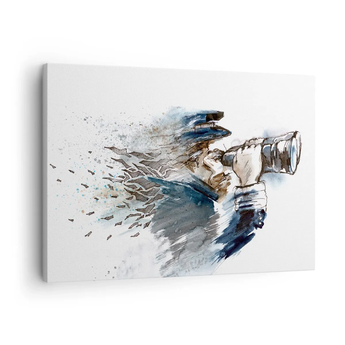 Impression sur toile - Image sur toile - Un capitaine avec des jumelles dans une scène d'aquarelle dynamique - 70x50cm - Dix sur l'échelle de Beaufort ! - Décoration murale moderne pour le salon et la chambre ARTTOR