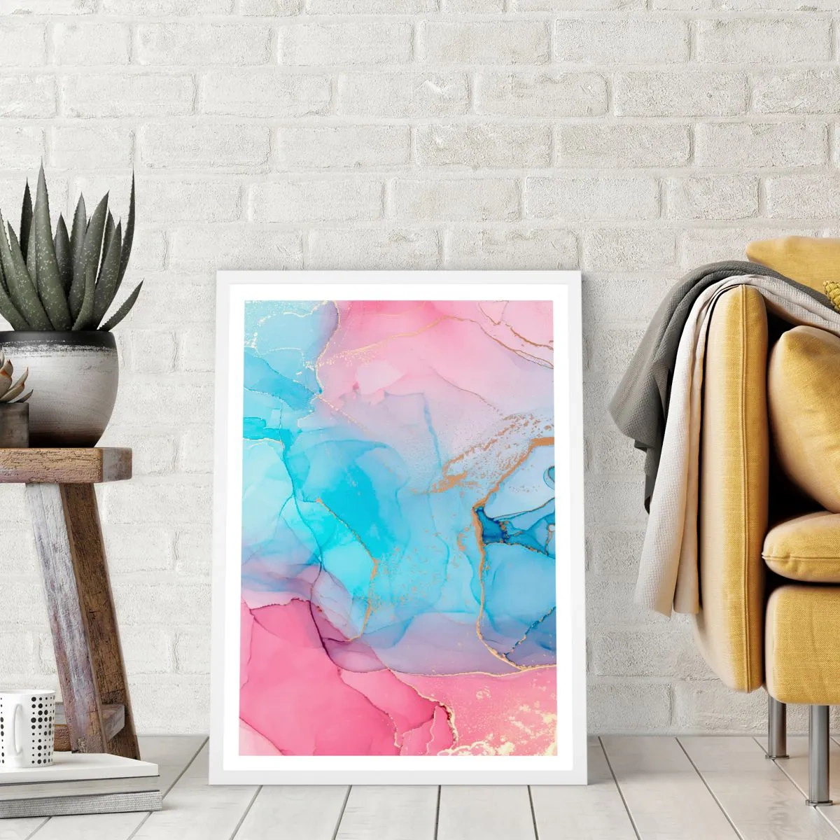 Affiche dans un cadre blanc - Poster - Rencontre et mélange - 61x91 cm