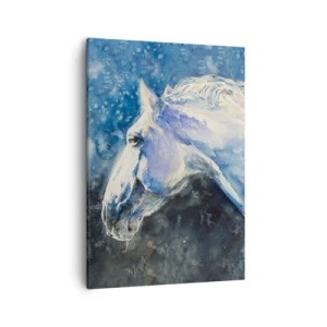 Impression sur toile - Image sur toile - Portrait d'un cheval dans des tons de bleu avec un effet aquarelle pictural. - 50x70cm - Portrait dans une lueur azur - Décoration murale moderne pour le salon et la chambre ARTTOR