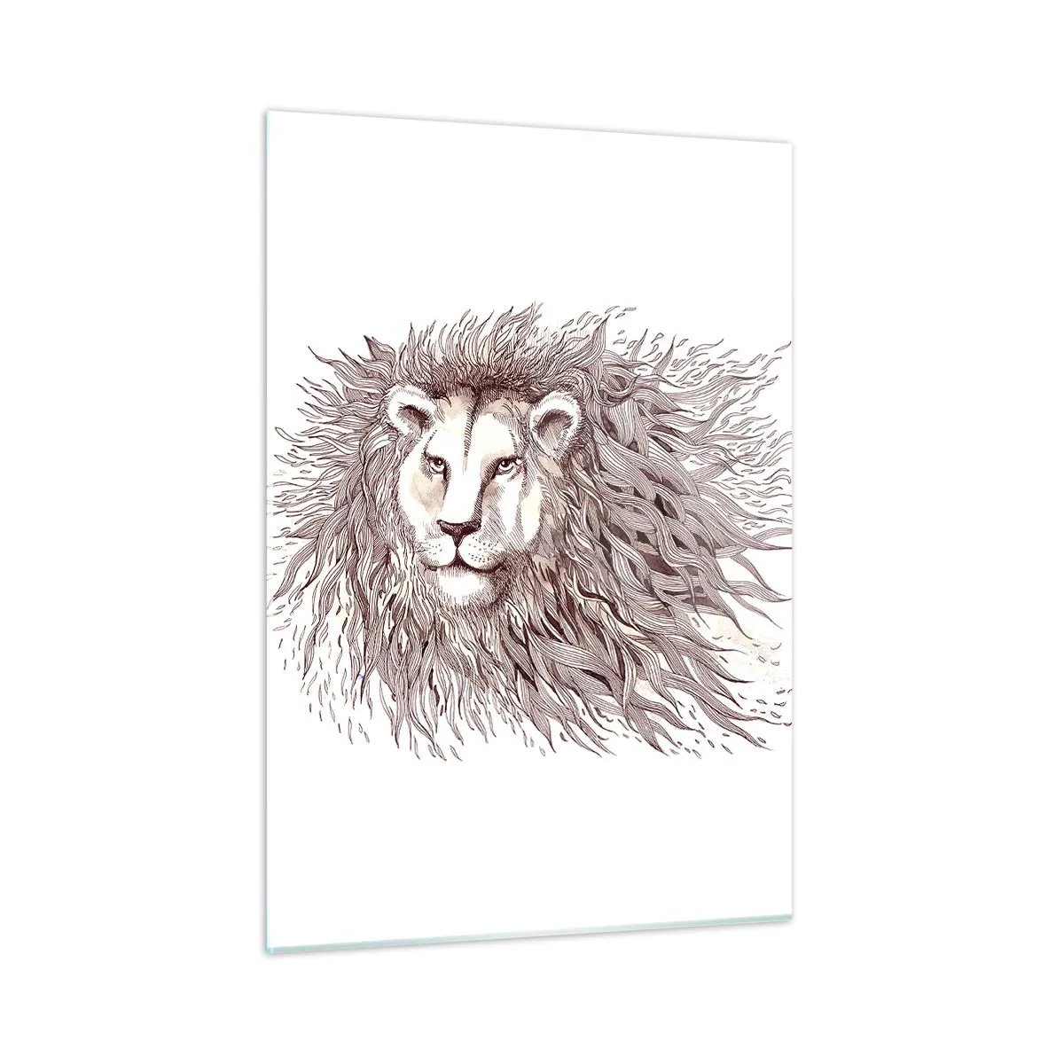Impression sur verre - Image sur verre - Portrait d'un lion avec une crinière impressionnante dans un style monochrome - 50x70cm - Un souverain fougueux - Décoration murale moderne pour le salon et la chambre ARTTOR