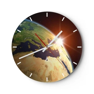 Horloge murale - Pendule murale - Vue de la Terre depuis l'espace avec les rayons du soleil à l'horizon - 30x30cm - Lever de soleil - Décoration murale moderne pour le salon, la cuisine et la chambre ARTTOR