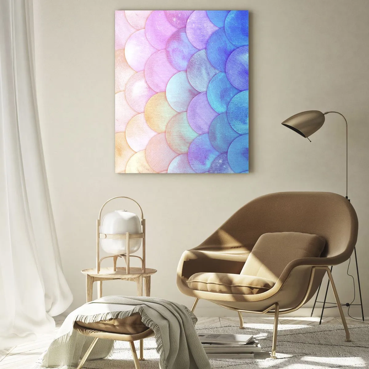 Impression sur verre - Image sur verre - Écailles de perles dans des tons pastel de rose, bleu et violet - 50x70cm - Écailles de perles - Décoration murale moderne pour le salon et la chambre ARTTOR