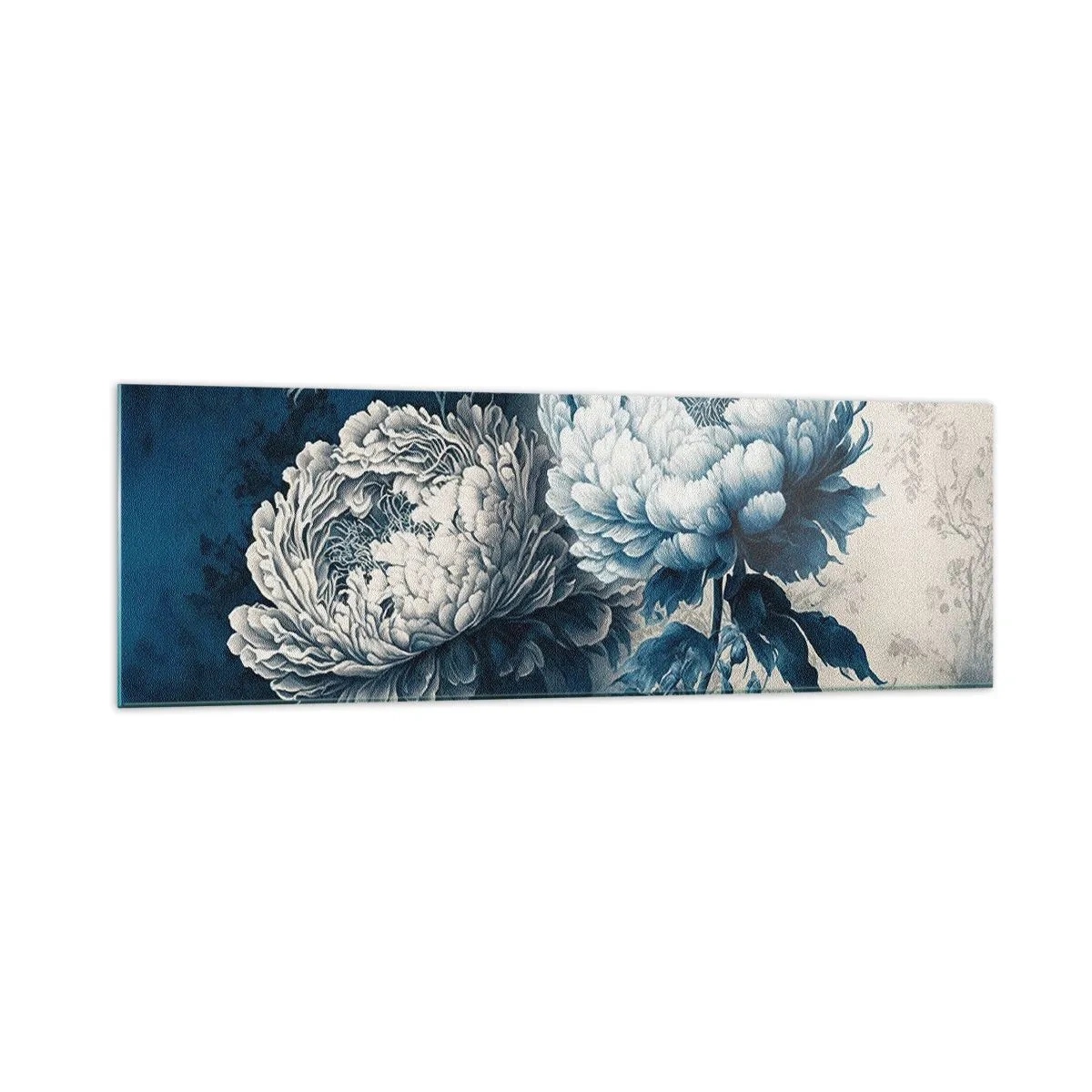 Impression sur verre - Image sur verre - Pivoines bleues sur un fond subtil avec un motif délicat - 160x50cm - Paire assortie - Décoration murale moderne pour le salon et la chambre ARTTOR