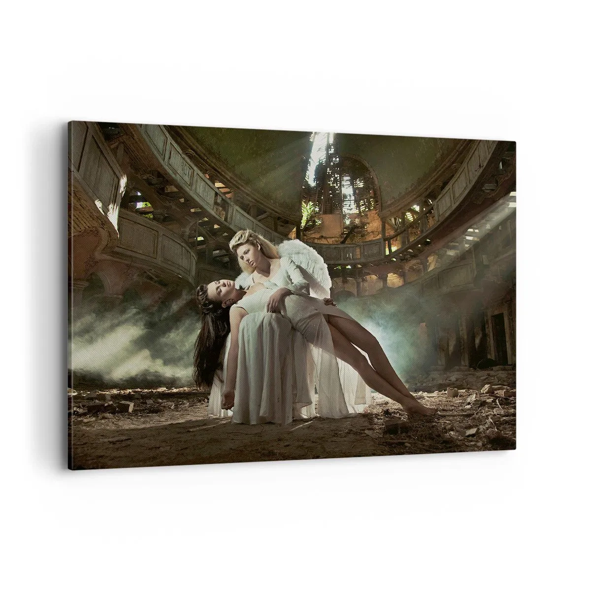 Impression sur toile - Image sur toile - Deux personnages en ruines avec un jeu de lumière - 100x70cm - L'esprit du théâtre ancien - Décoration murale moderne pour le salon et la chambre ARTTOR