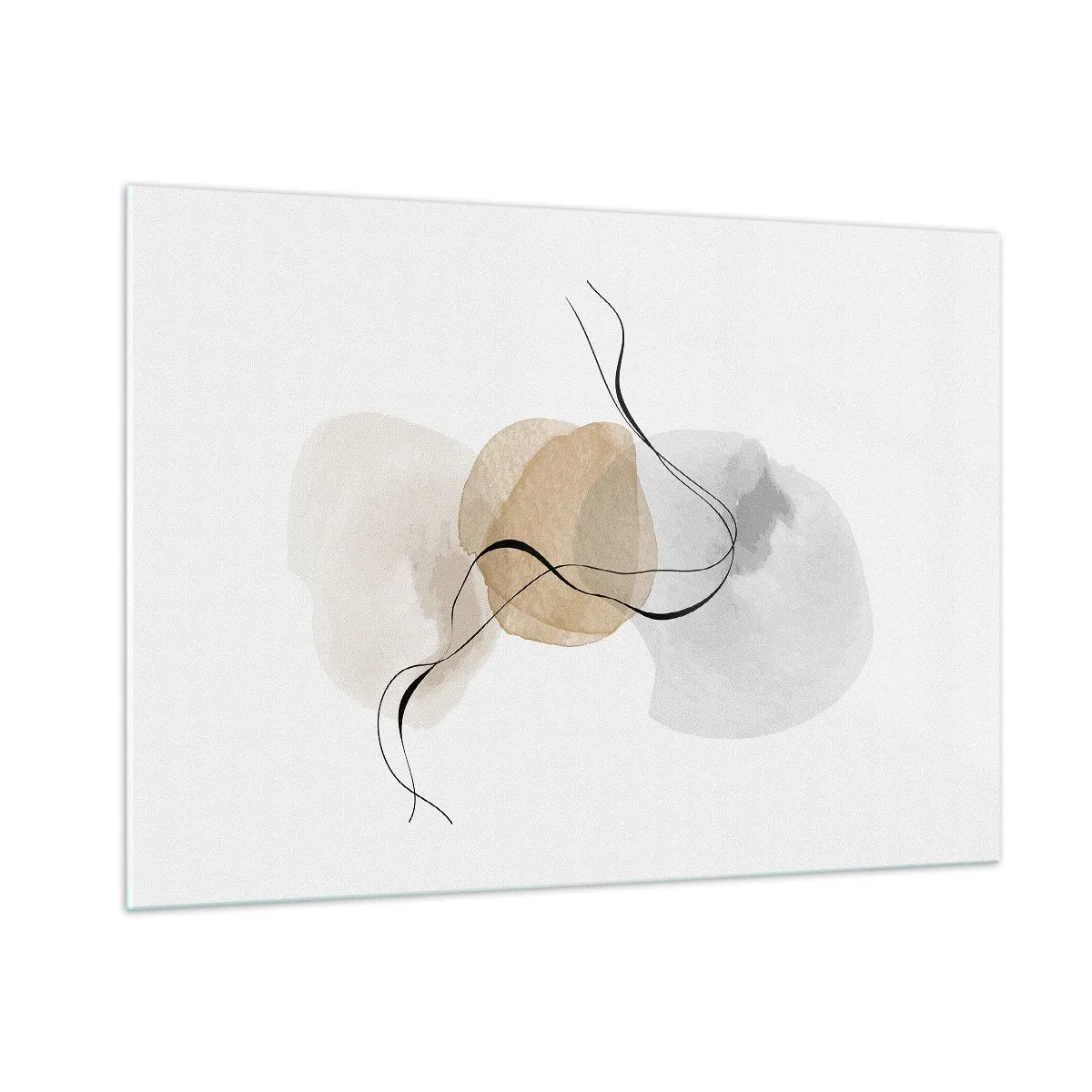 Impression sur verre - Image sur verre - Une abstraction subtile avec des taches pastel et des lignes noires. - 100x70cm - Perles d'air - Décoration murale moderne pour le salon et la chambre ARTTOR