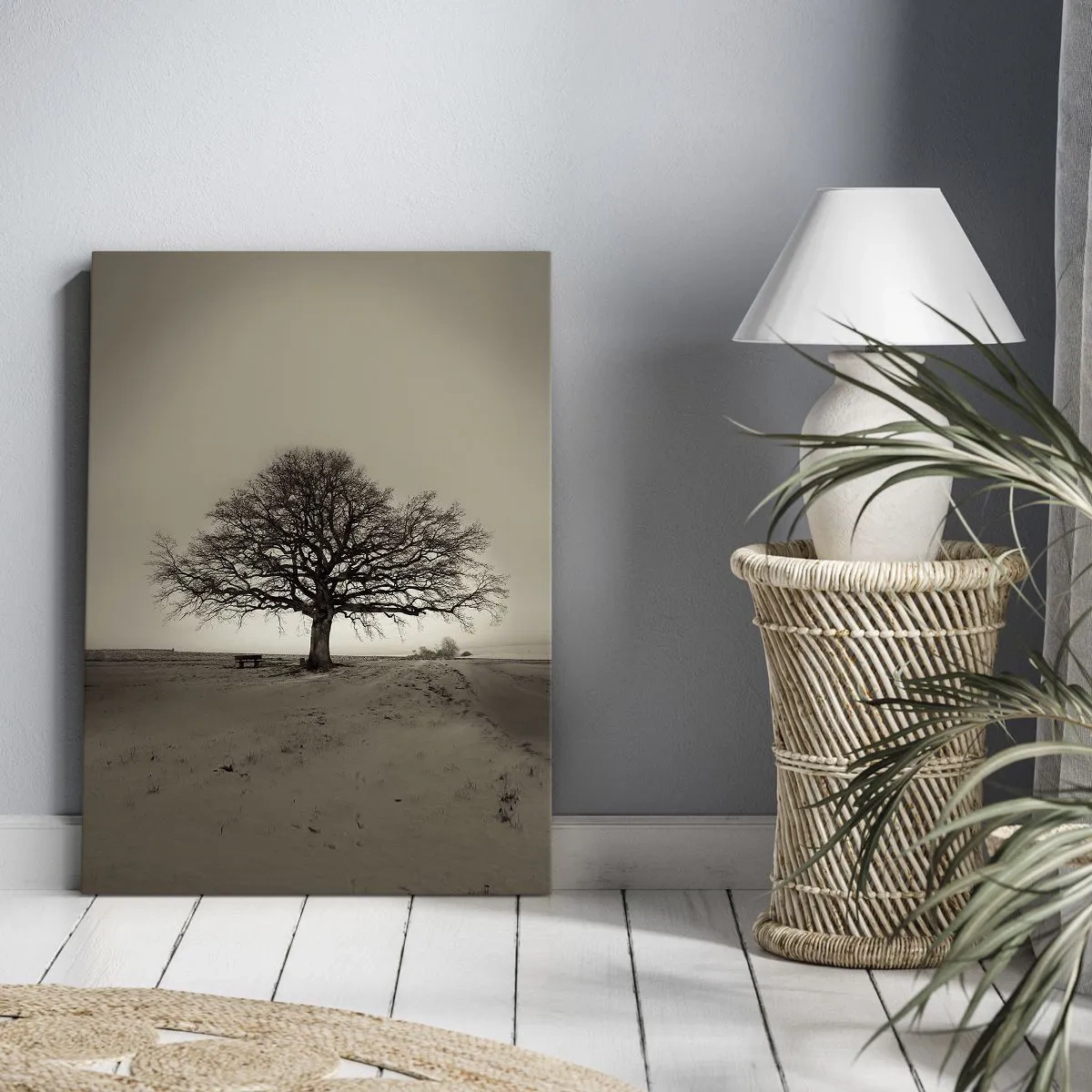 Impression sur toile - Image sur toile - Un arbre solitaire dans un champ de sépia - 80x120cm - D'ici à l'éternité - Décoration murale moderne pour le salon et la chambre ARTTOR