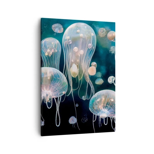 Impression sur toile - Image sur toile - Méduses délicates dans le monde sous-marin - 50x70cm - Ballon sous-marin - Décoration murale moderne pour le salon et la chambre ARTTOR