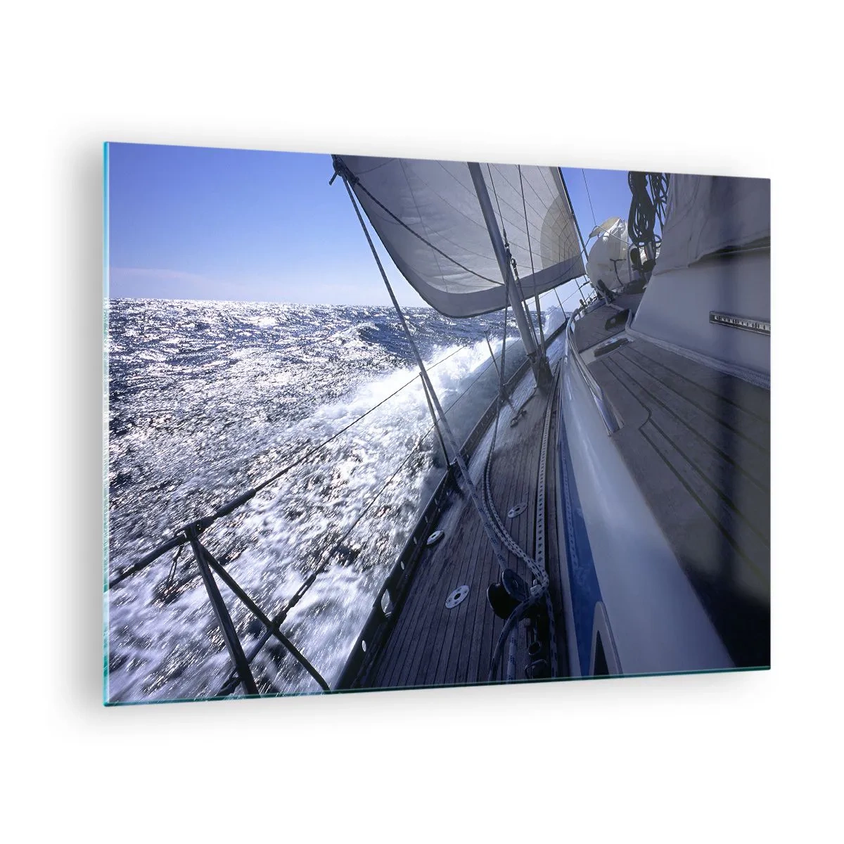 Impression sur verre - Image sur verre - Un yacht naviguant sur une mer agitée par temps ensoleillé - 70x50cm - Je sais ce que c'est d'être un oiseau - Décoration murale moderne pour le salon et la chambre ARTTOR