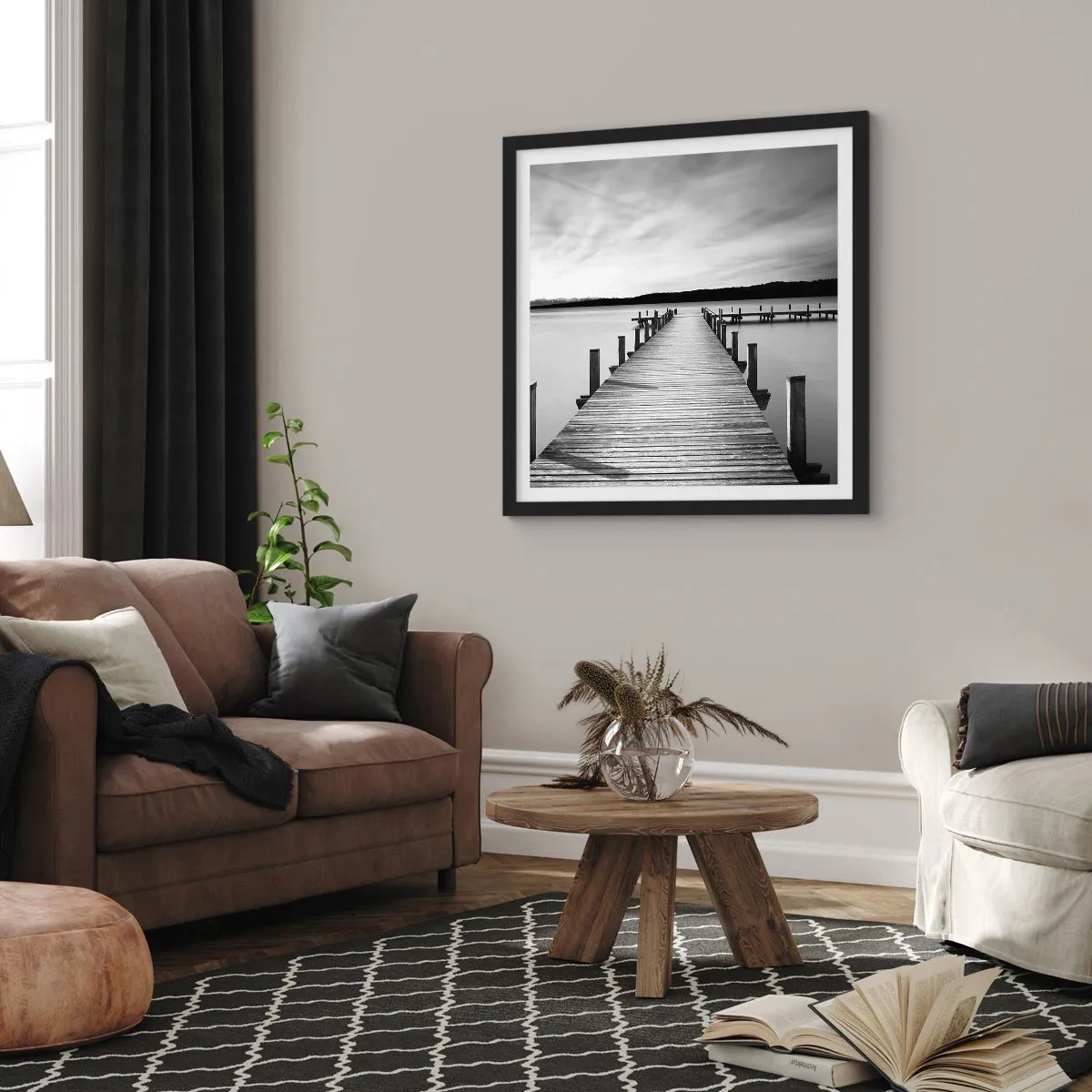 Affiche dans un cadre noir - Poster - Au point d'eau - la paix - 40x40 cm