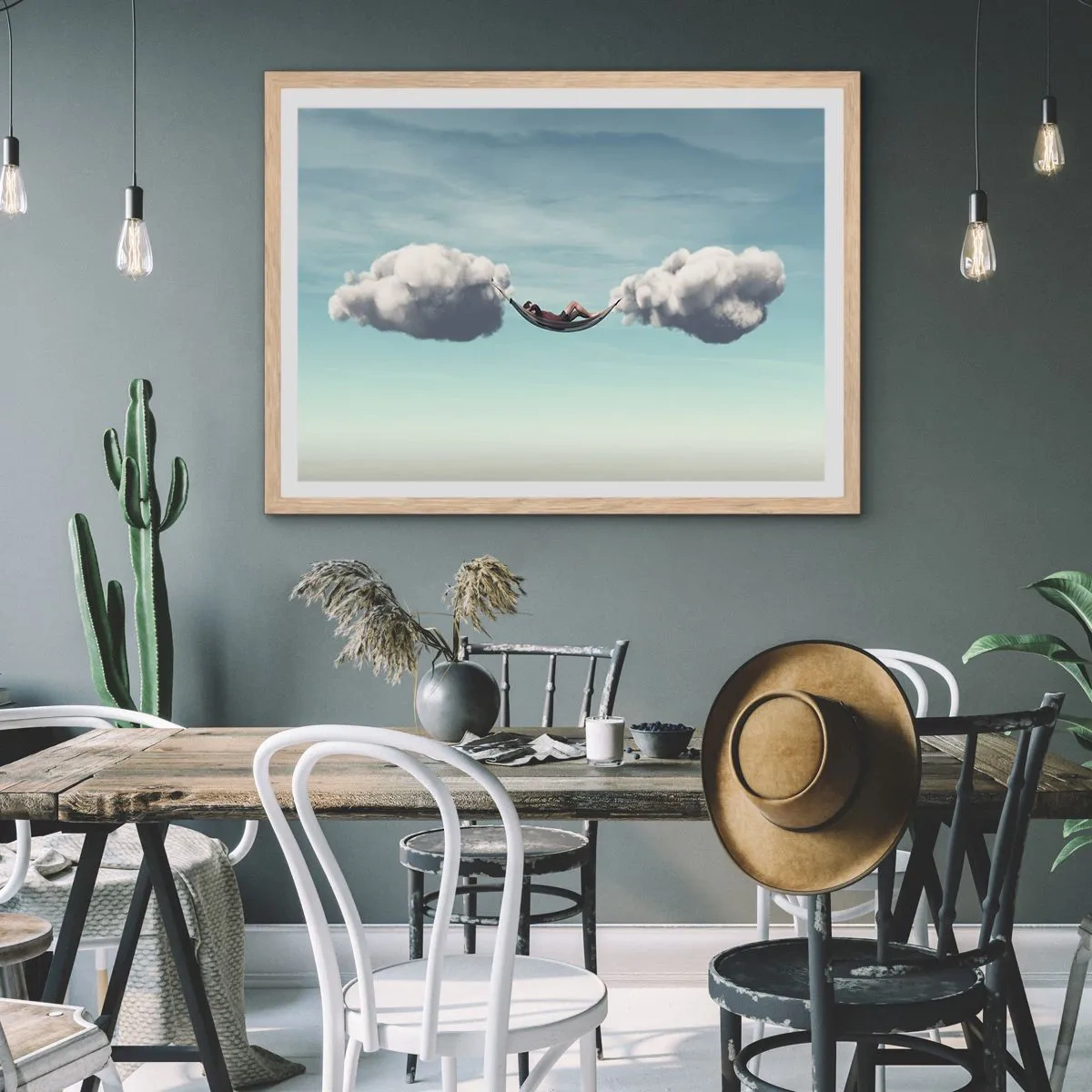 Affiche dans un chêne clair - Poster - Instant de bonheur - 100x70 cm